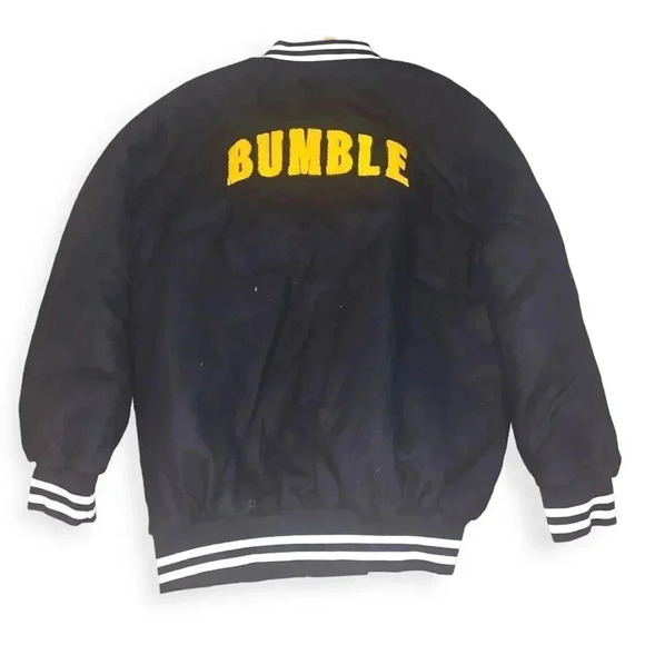 Bumble Social Dating App Black Quilted Bomber Varsity Jacket Snap Size M Unisex - Picture 4 of 4